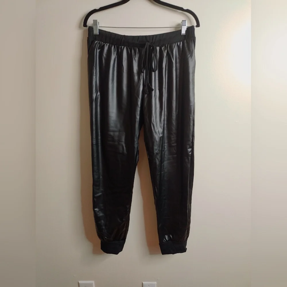 Hemish USA Faux Leather Joggers – Black (Plus Size)